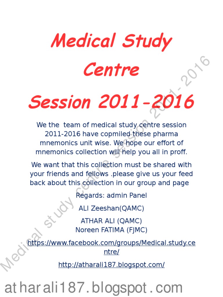 Pharmacology Mnemonics Collection 2011-2016 | PDF | Acetylcholine ...