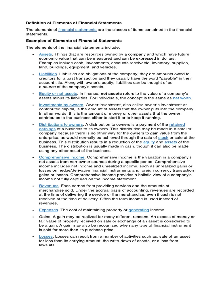 Elements of Financial Statements Explained | PDF | Equity (Finance ...