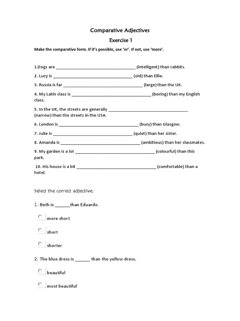 Comparative and Superlative Exercises | PDF | Language Mechanics | Grammar