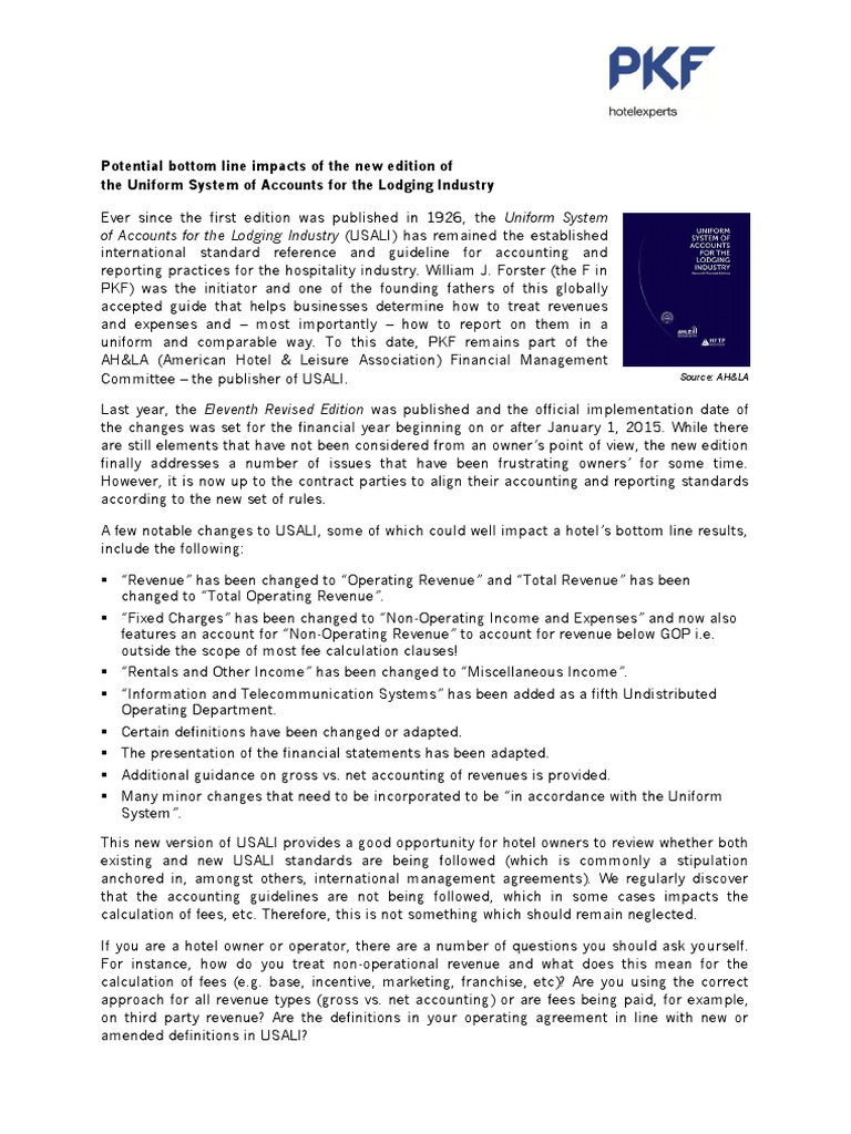 Potential bottom line impacts of new USALI edition | PDF | Revenue | Income