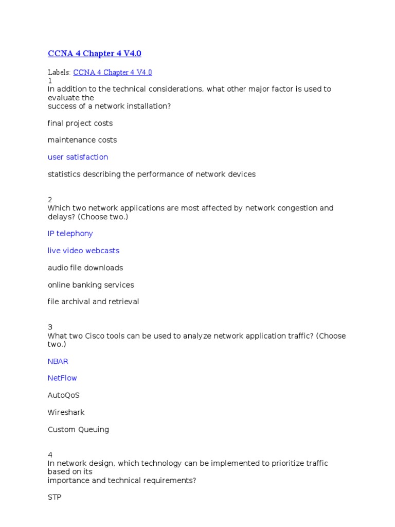 CCNA 4 Chapter 4 V4 | PDF | Quality Of Service | Computer Network
