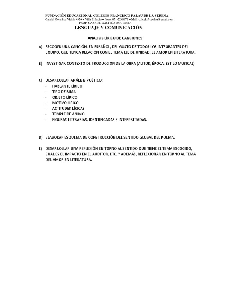 Analisis Lirico De Canciones
