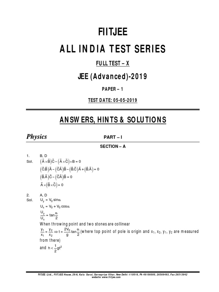 JEE Advanced 2019 Full Test Solutions | PDF | Carbon | Chemical Compounds