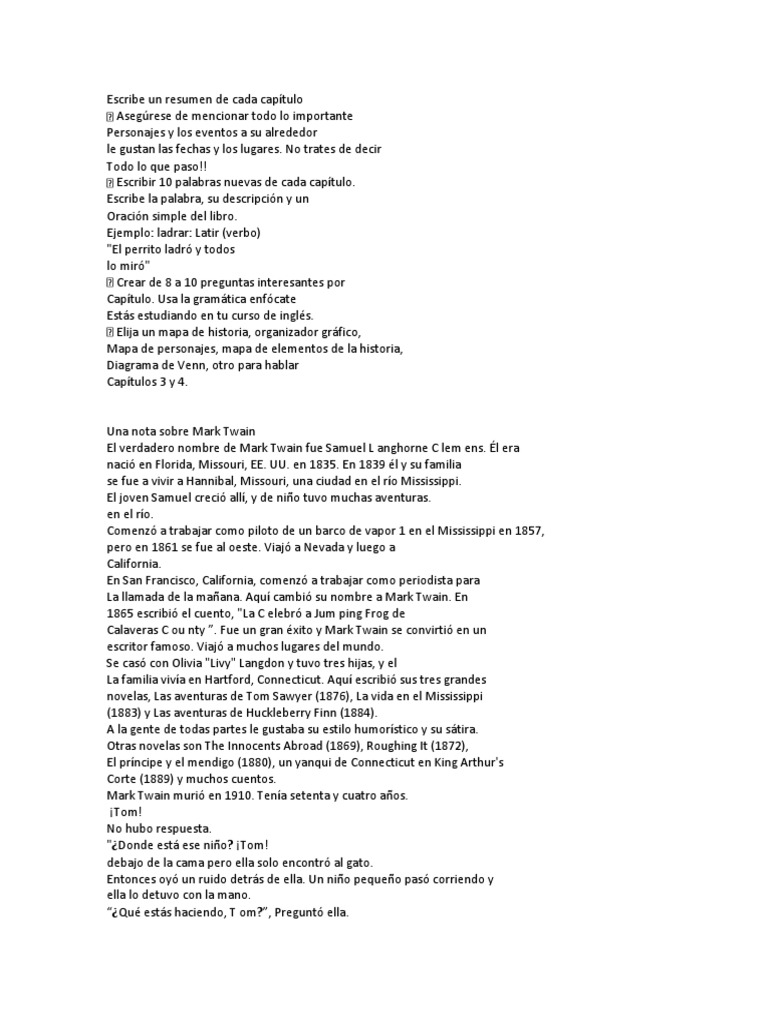 All About The Usa Resumen Por Capitulos Trabajo de Ingles Capitulo 4 | PDF | Mark Twain