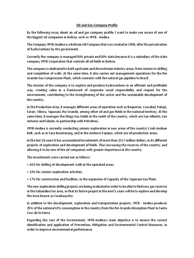 Oil and Gas Company Profile PDF Petroleum Reservoir Natural Gas