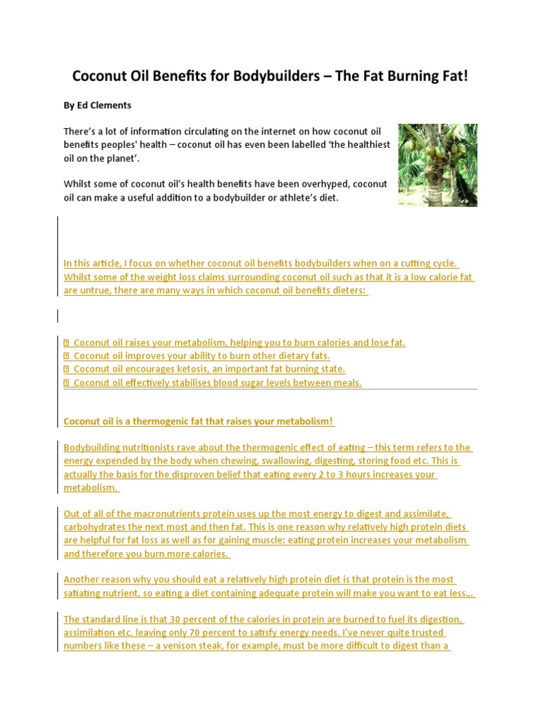Coconut Oil Benefits PDF Dieting Fat