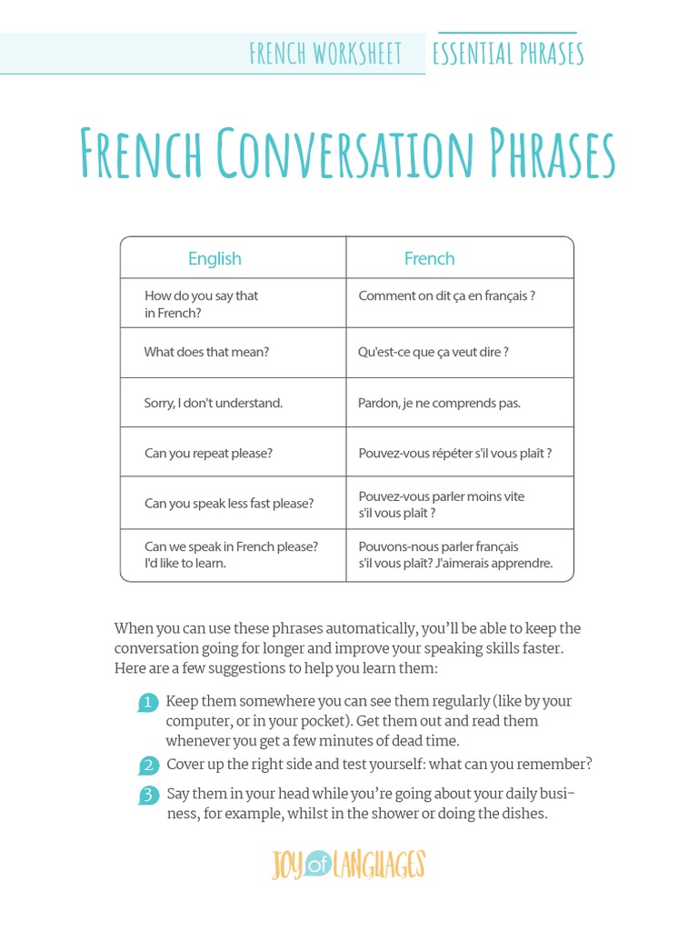French Conversation Phrases | Pdf