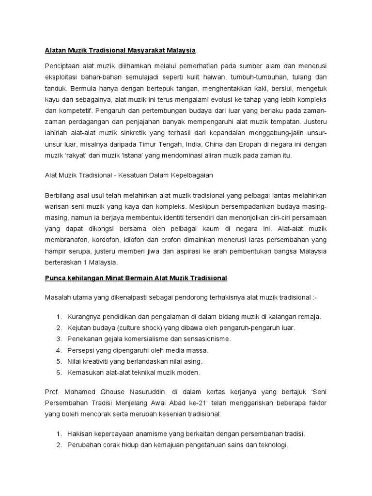 Alatan Muzik Tradisional Masyarakat Malaysia Pdf