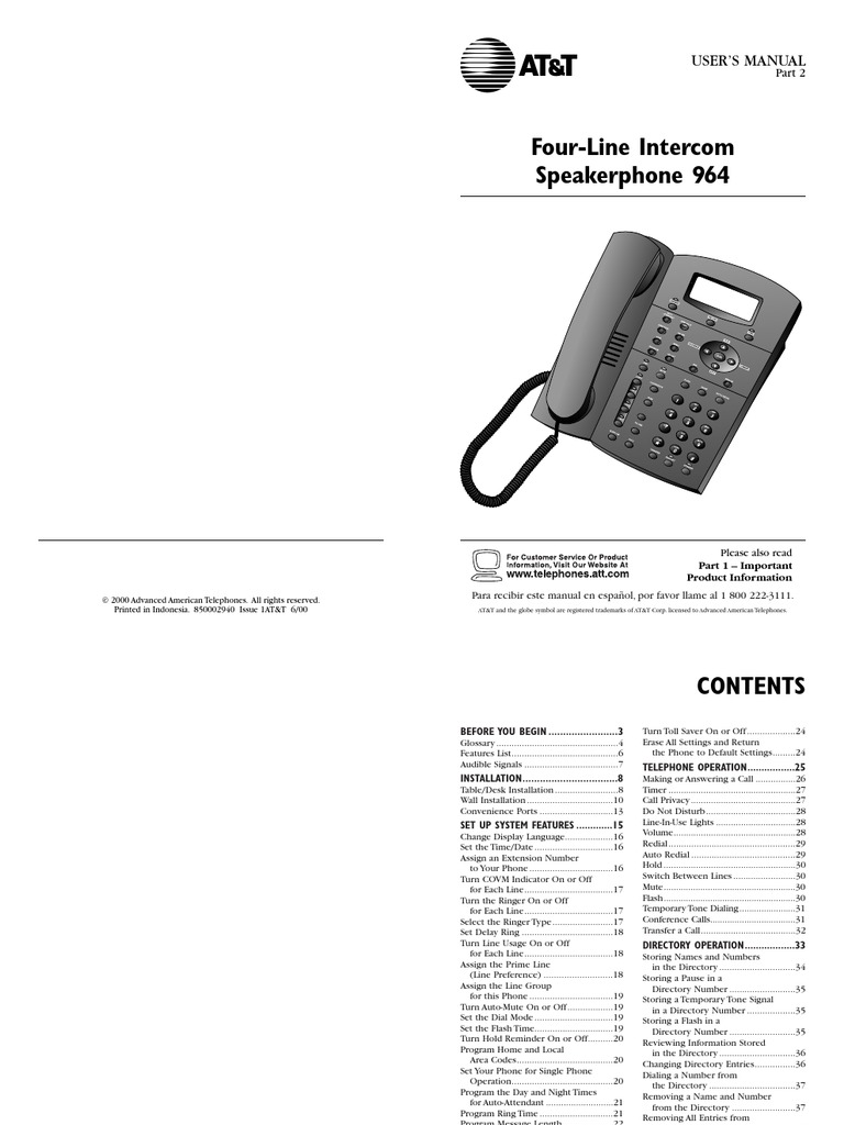 AT&T 964 Telephone Numbering Plan Telephone