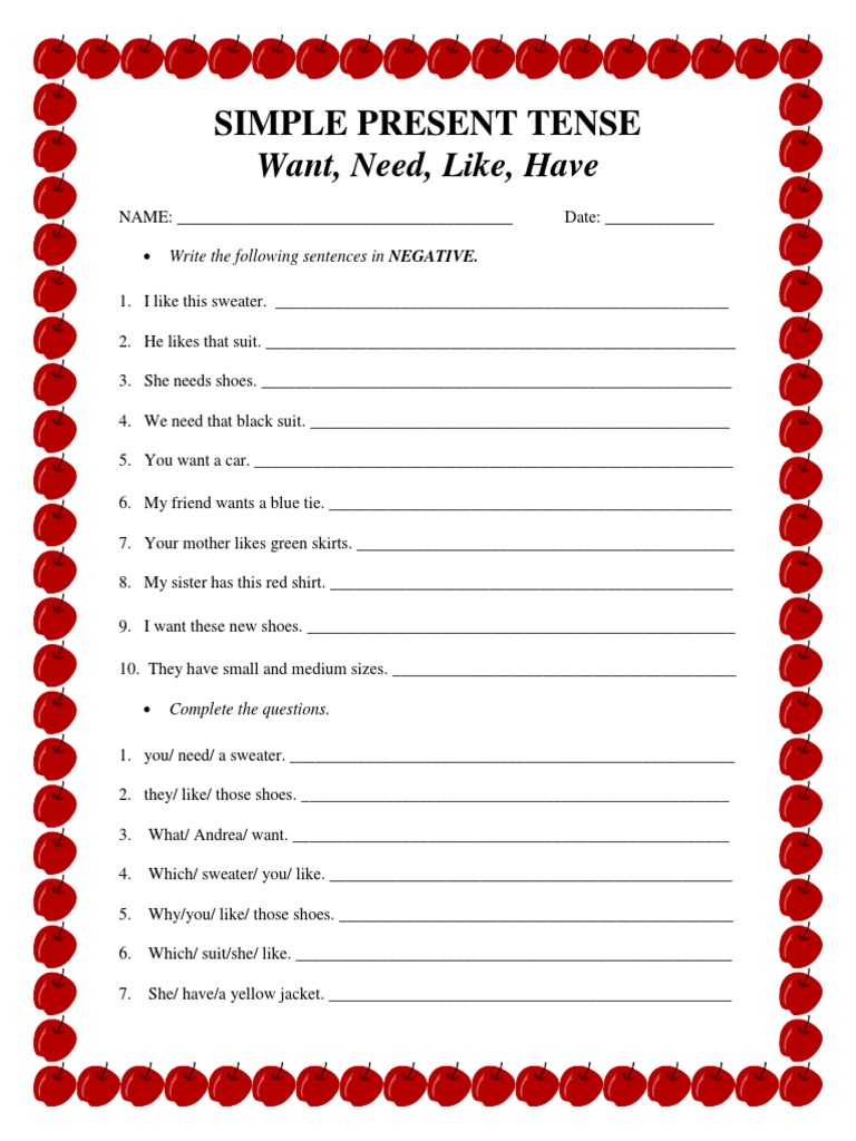 Simple Present Tense Quiz | PDF | Sweater | Clothing