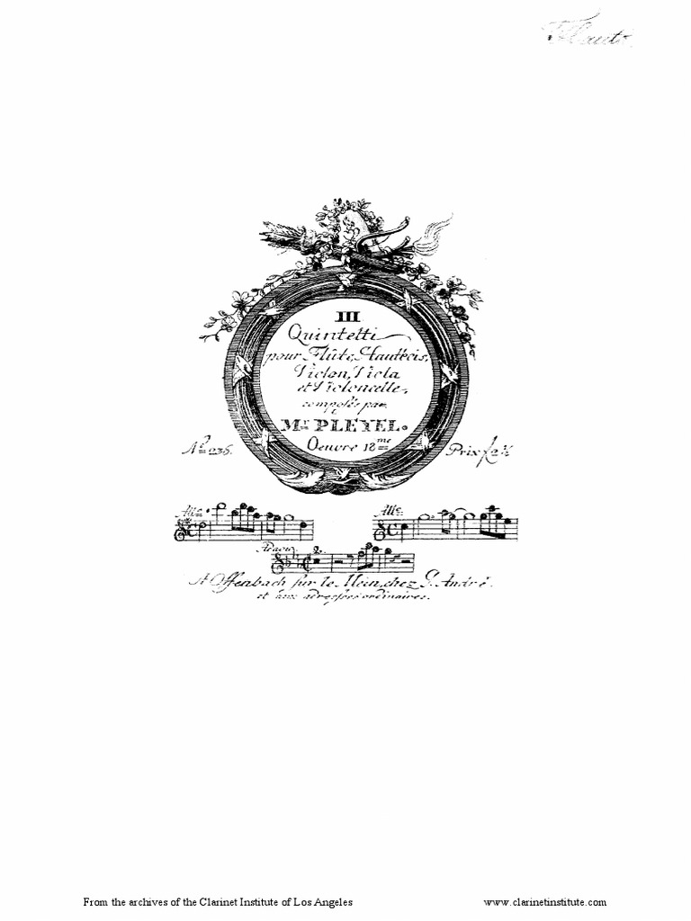 Pleyel 3 Quintets For Flute Oboe Violin Viola Cello PDF Chamber