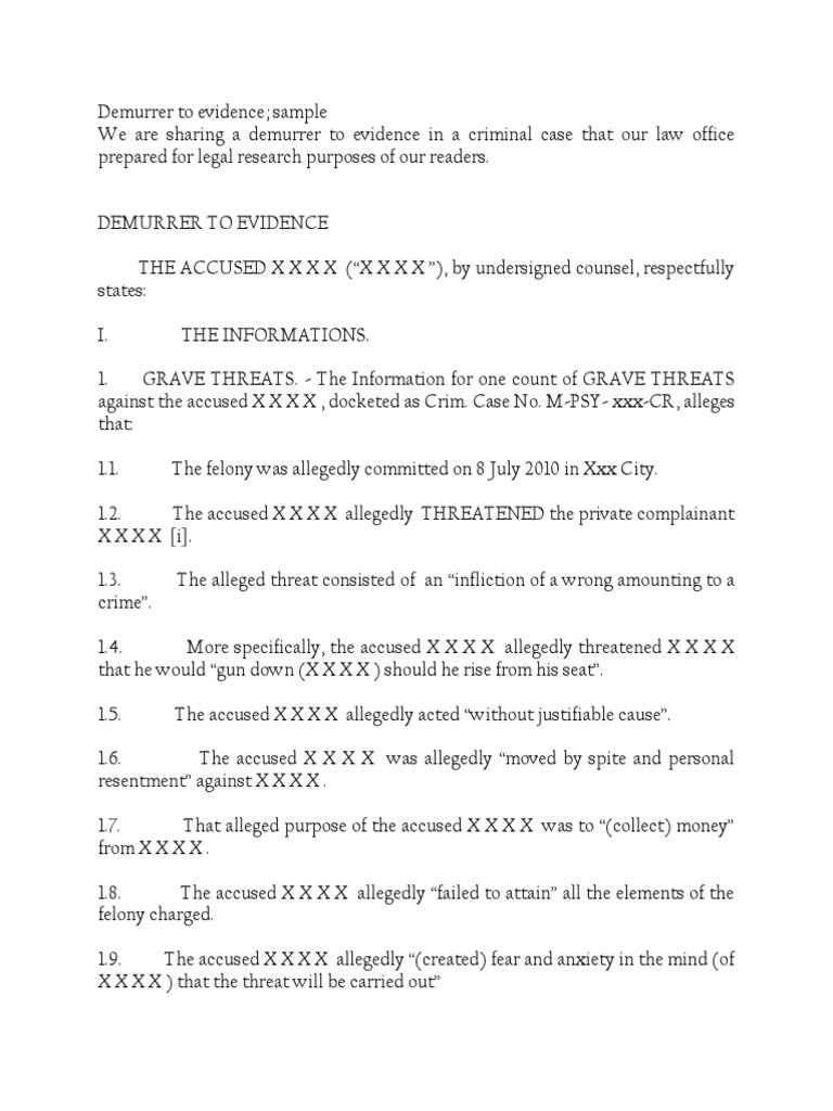 Demurrer to Evidence in Criminal Case | PDF | Affidavit | Hearsay