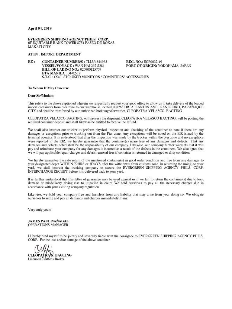 Evergreen Container Delivery Guarantee | PDF | Guarantee | Common Law