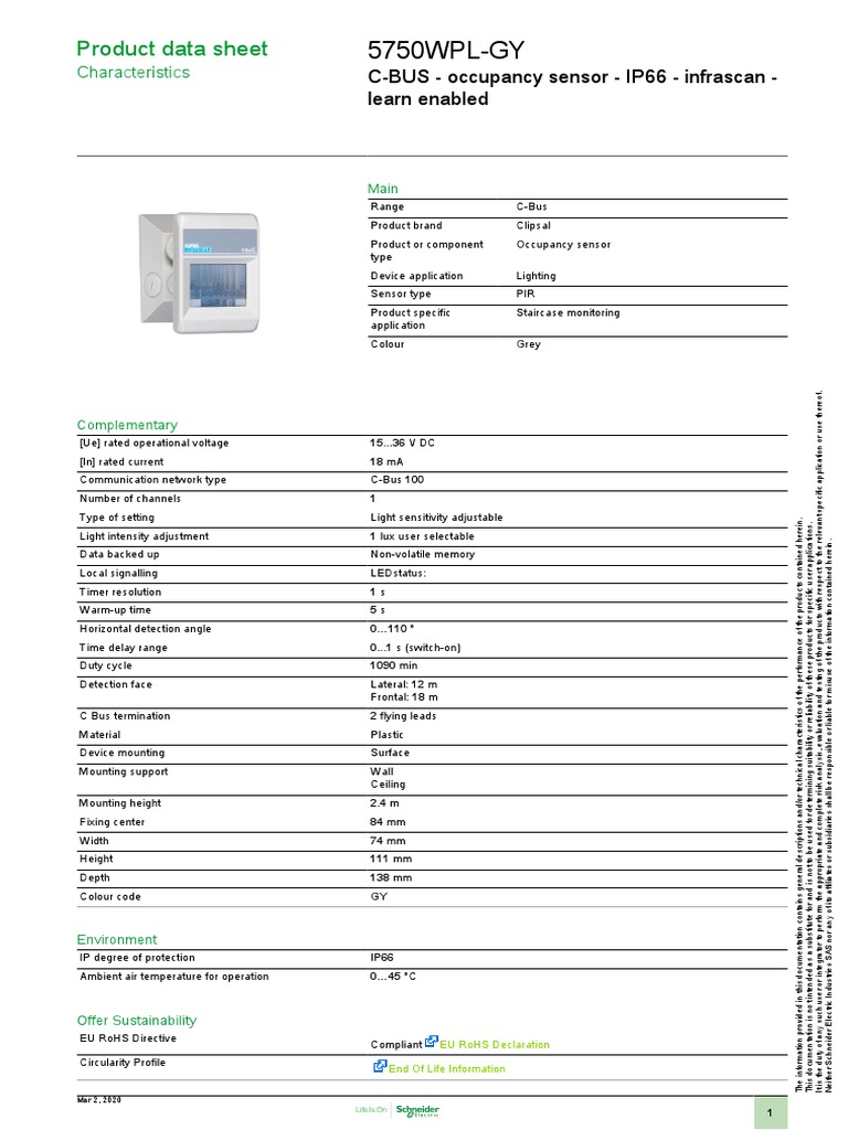 C-Bus 5750WPL-GY Occupancy Sensor | PDF | Sensor | Electrical Engineering