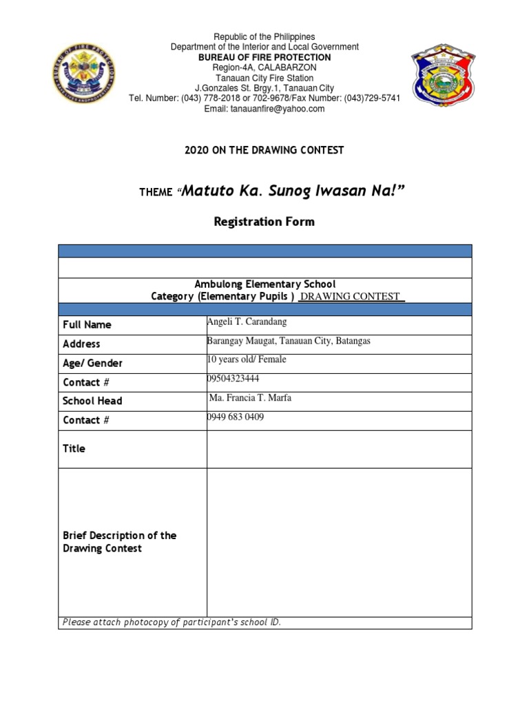Registration Form Drawing 2020 | PDF