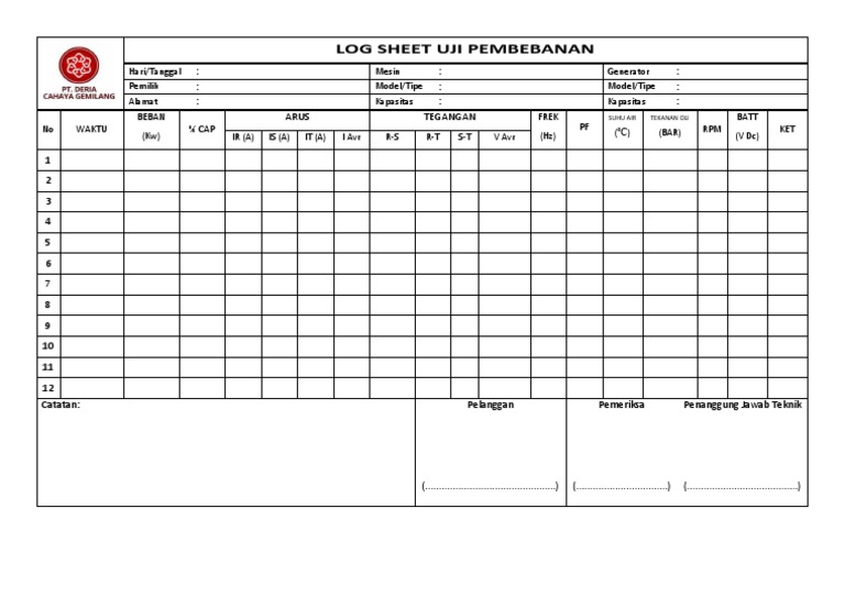 Contoh LOG SHEET UJI PEMBEBANAN Genset PDF
