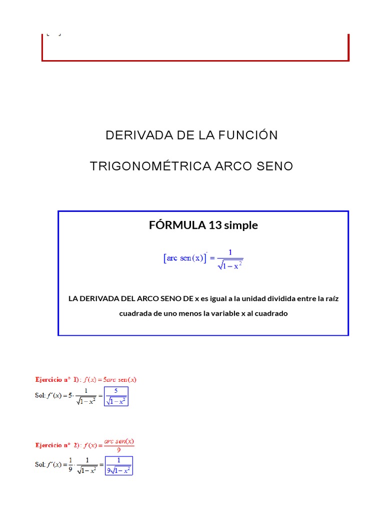 Derivada De Raiz Cuadrada De X 5-Derivadas Funciones Trigonometricas Inversas | PDF | Trigonometría |  Derivado