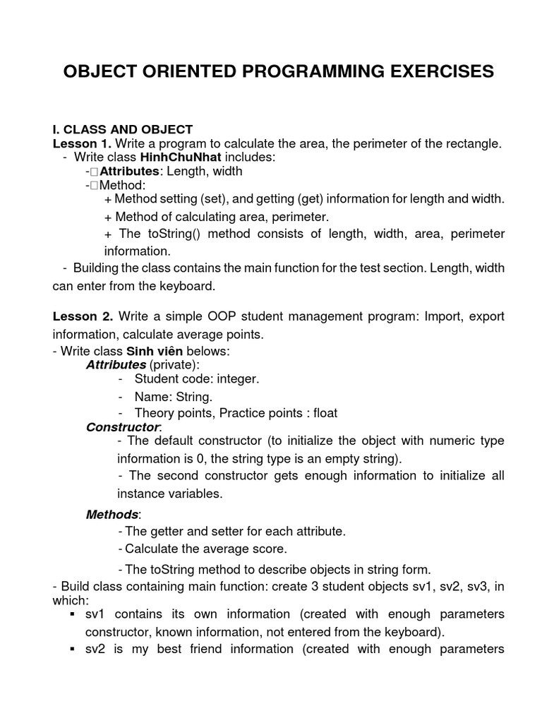 Object-Oriented Programming Exercises | PDF | Class (Computer ...