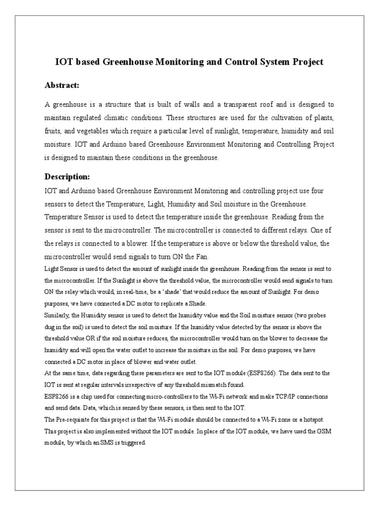 22.IOT Based Greenhouse Monitoring and Control System Project | PDF ...