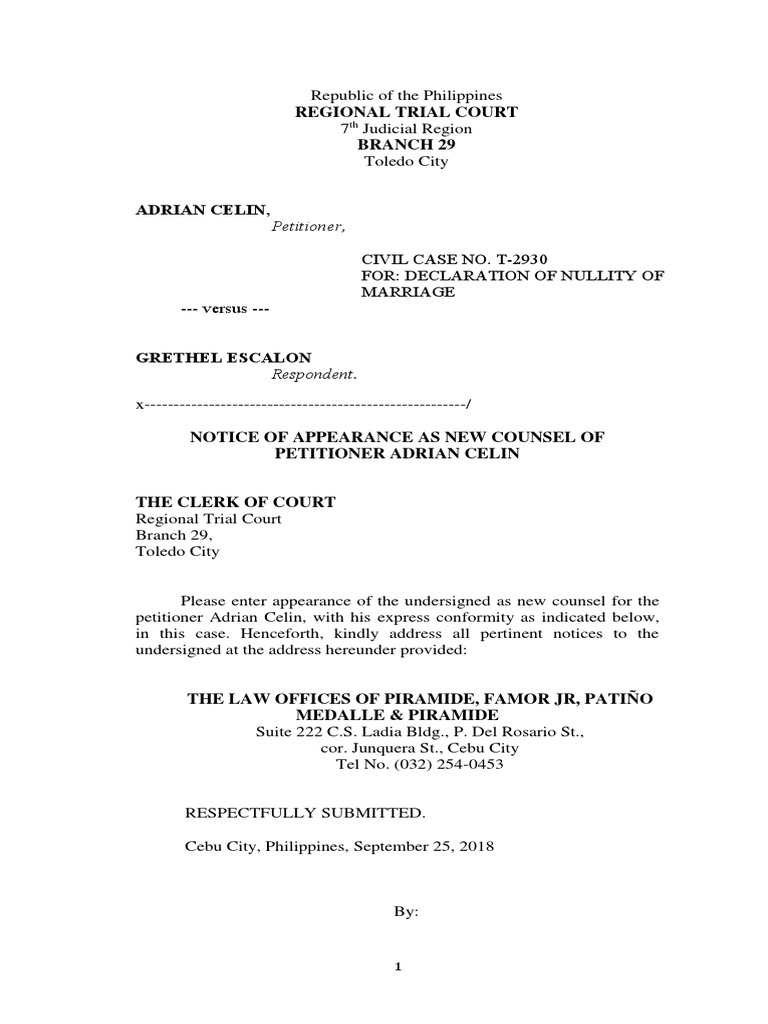 Notice of Appearance as New Counsel | PDF | Law