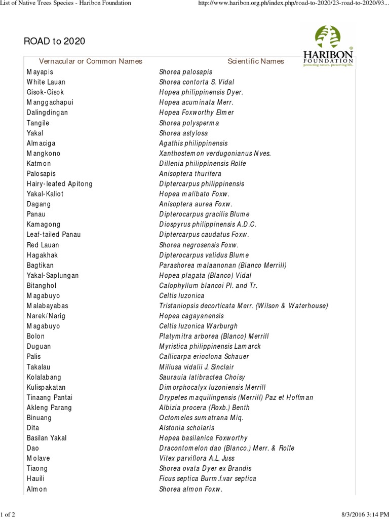 List of Native Trees Species - Haribon Foundation | PDF