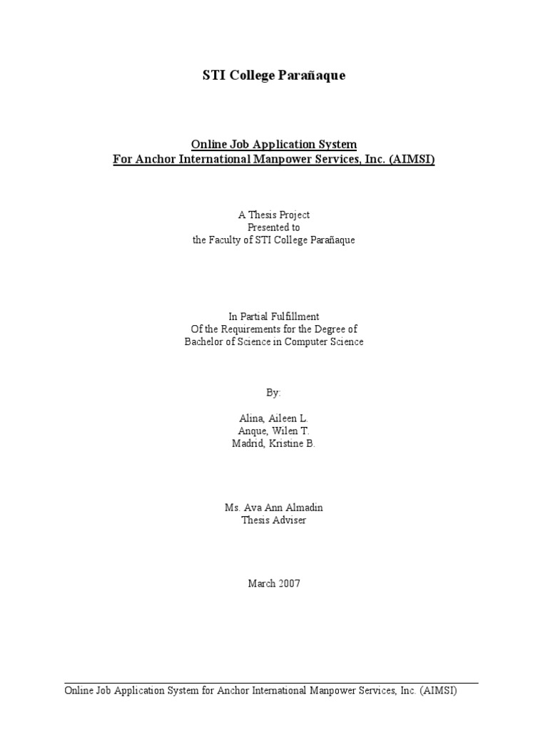 Online Job Application System for AIMSI | PDF