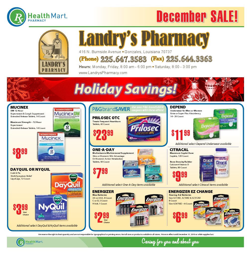 Landry's Pharmacy Holiday Savings! Holiday Savings! PDF Drugs