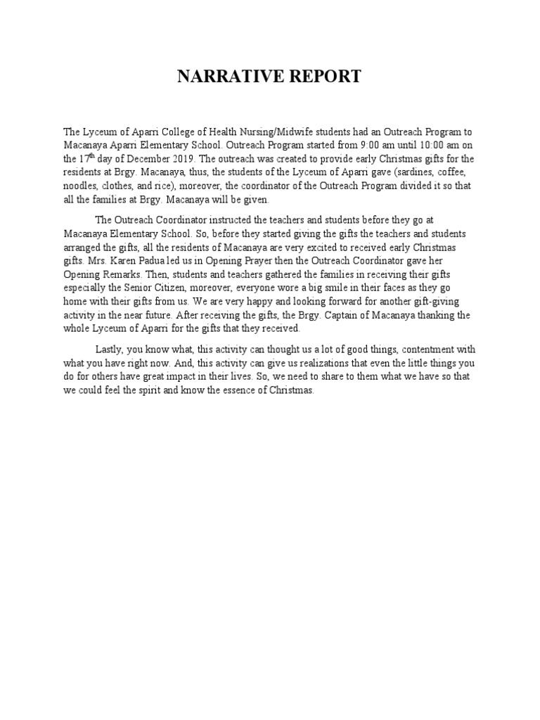 Outreach Program Christmas Gift Report | PDF | Cooking, Food & Wine