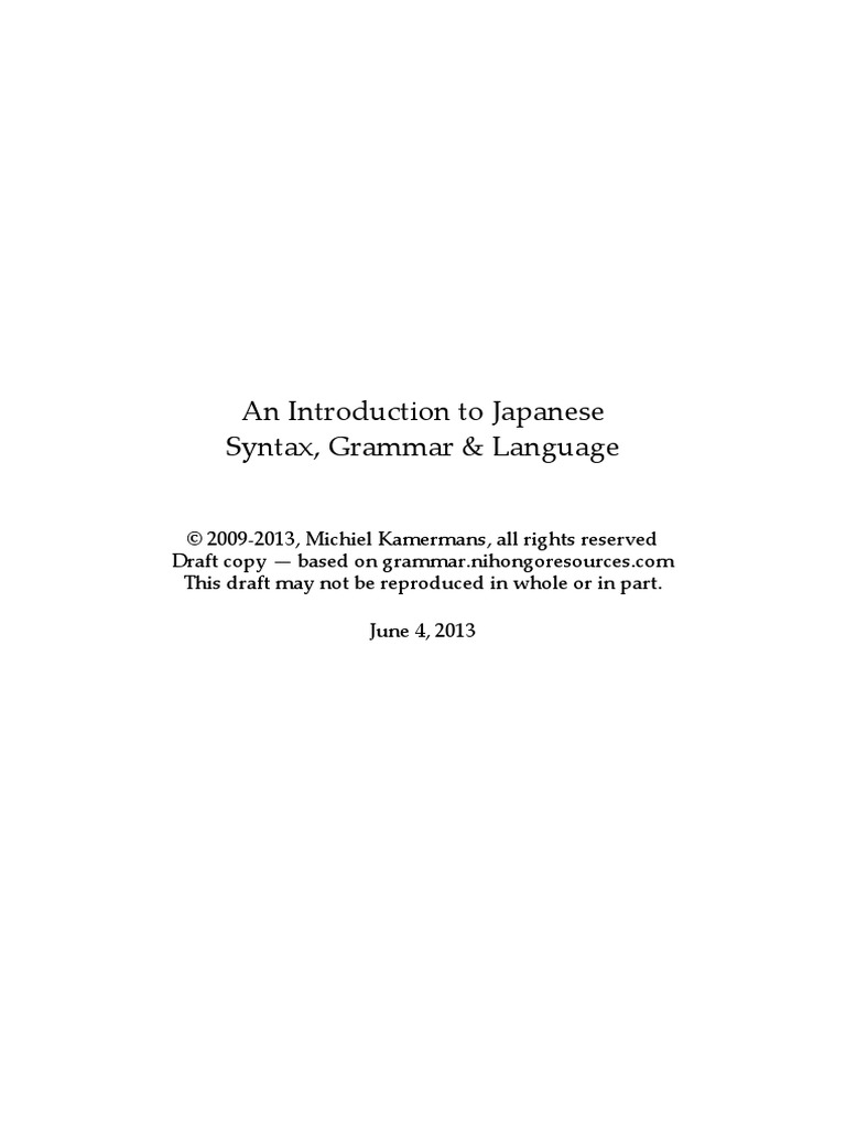 An Introduction To Japanese Syntax, Grammar & Language PDF | PDF