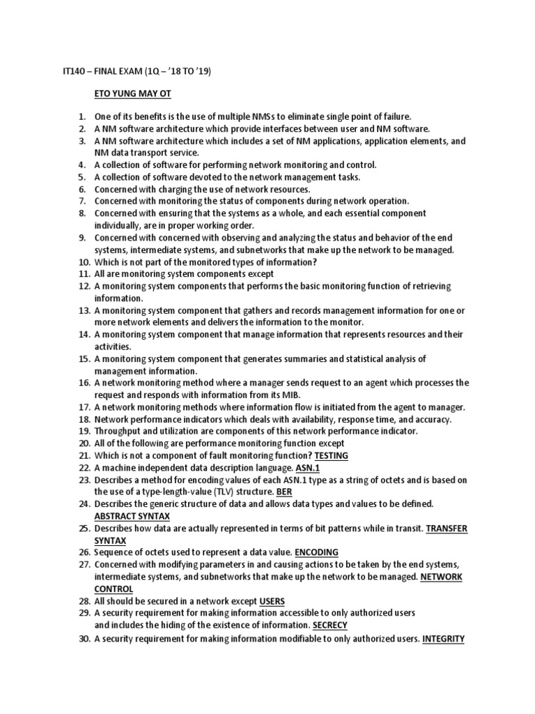 Network Management Final Exam Guide | PDF | Computer Network | Computer ...