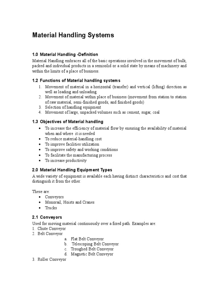 Material Handling Notes PDF Crane (Machine) Containerization