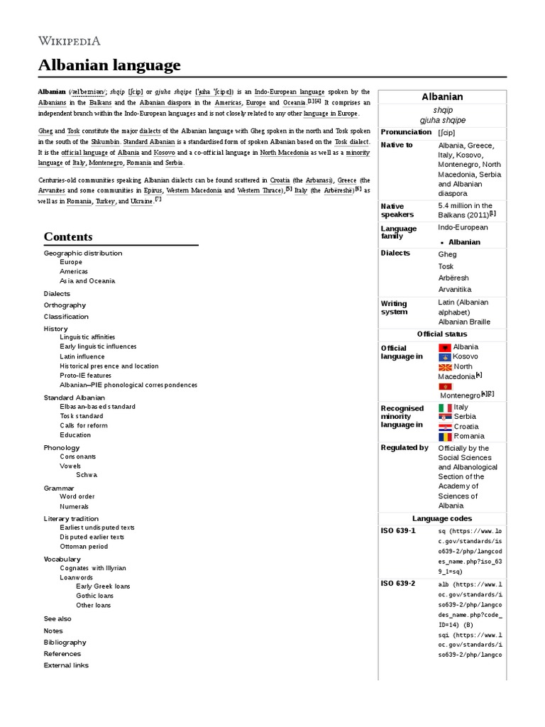 Albanian Language - Wikipedia | PDF | Languages Of Europe | Languages ...