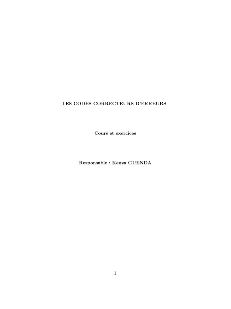 Codes Correcteurs d'Erreurs Linéaires | PDF | Détection et correction ...