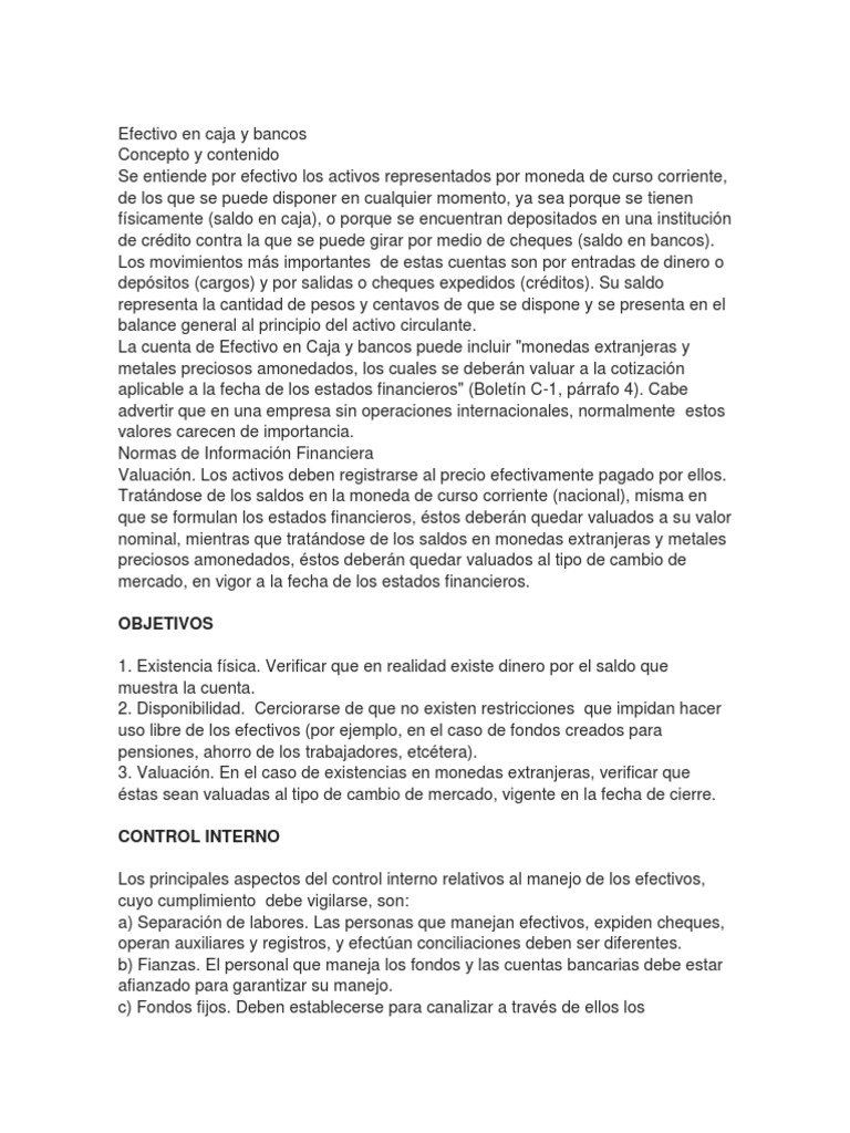 Efectivo en Caja y Bancos | PDF | normas internacionales de INFORMACION ...