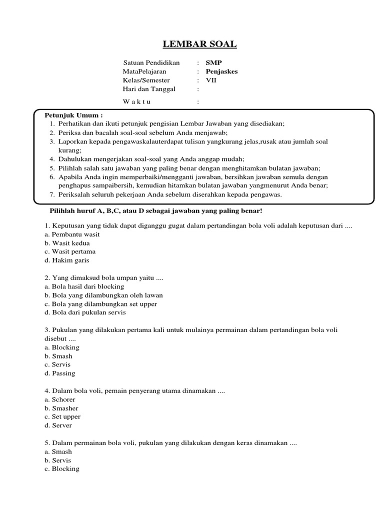 Soal Pilihan Ganda Permainan Bola Besar