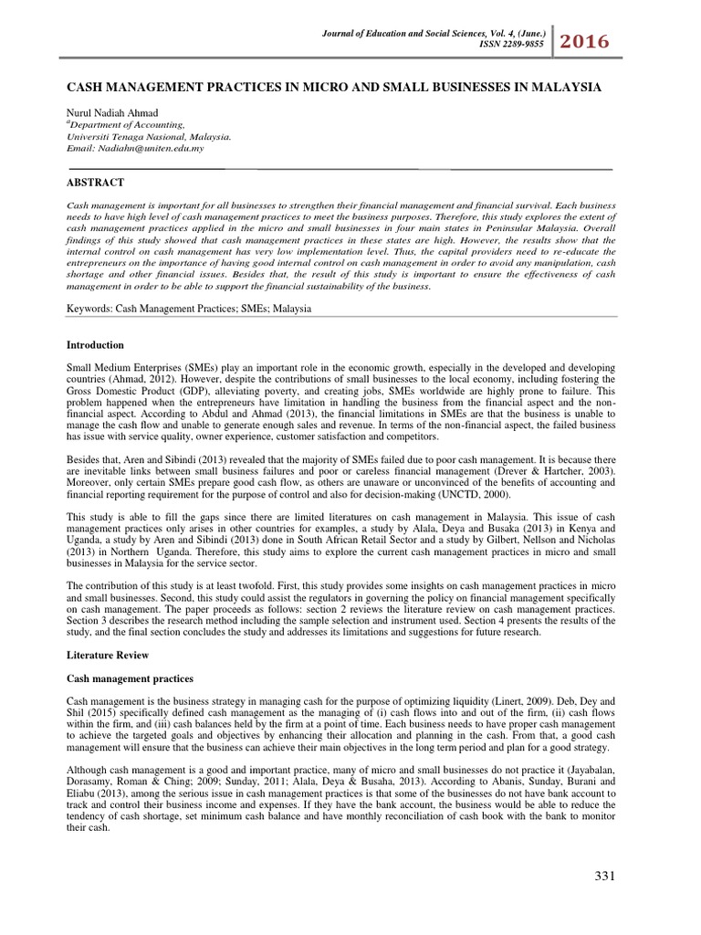Ahmad. 2016. Cash Management Practices in Micro and Small Businesses in