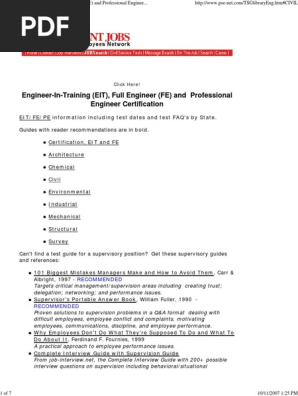 Engineer-In-Training (EIT), Full Engineer (FE) and