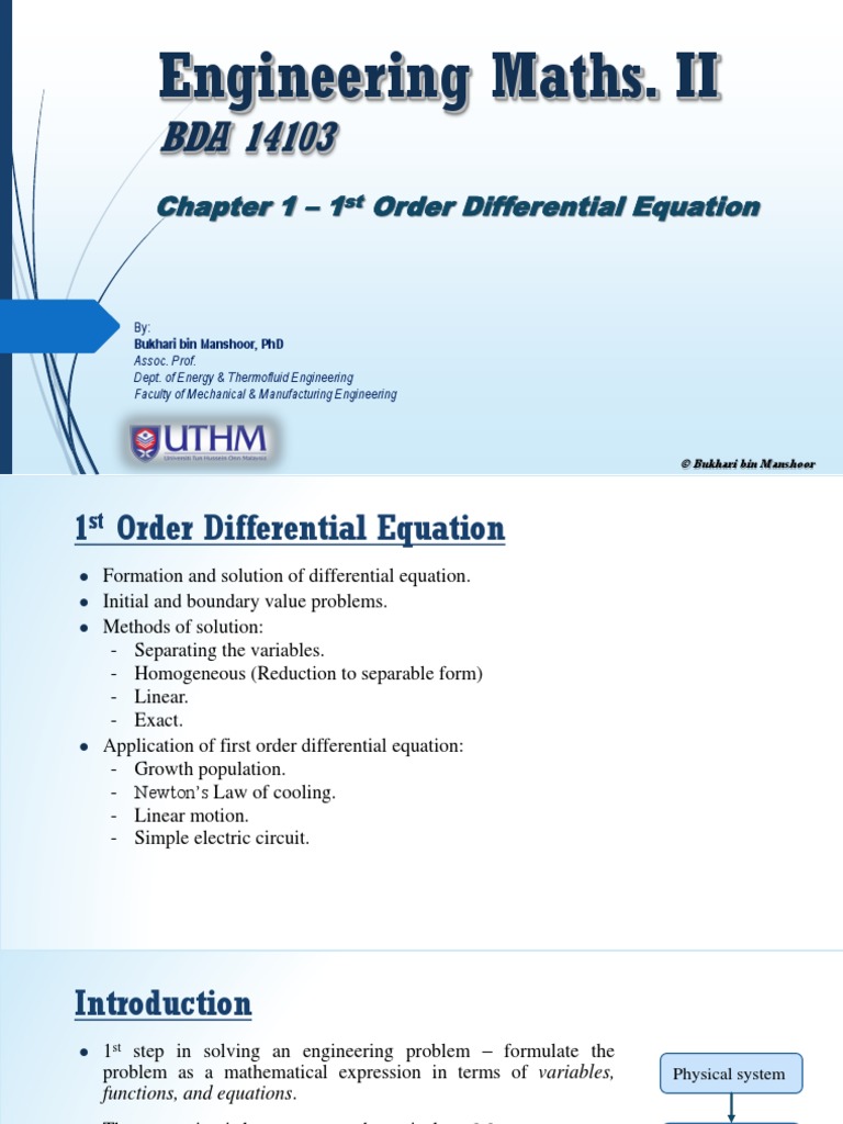 Chapter 1 - 1st Order Differential Equation - Part 1 | PDF