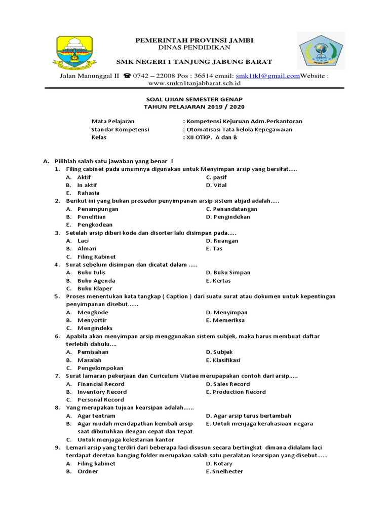 Soal Semester Genap Xii Kepegawaian