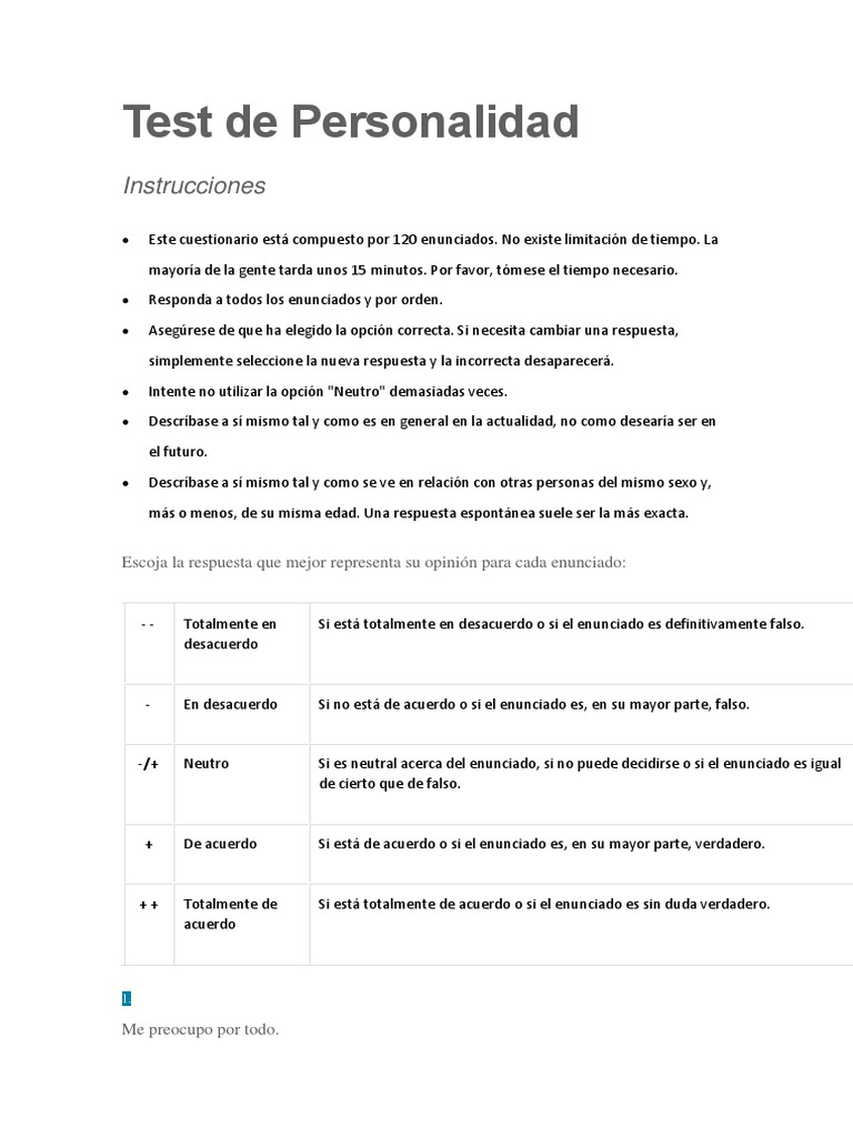 Cutionario De Personalidad: 120 Preguntas | Relacion Personal, Crianza Y Darrollo Personal