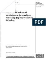 BS EN 24920-1992, ISO 4920-1981 Textiles. Determination of Resistance To Surface Wetting (Spray Test) of Fabrics