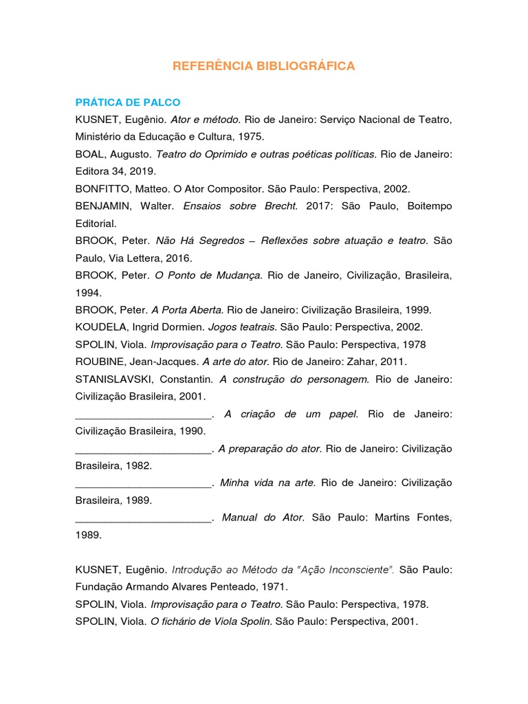 REFERÊNCIA BIBLIOGRÁFICA - Téc I | PDF | Ator | Atuação