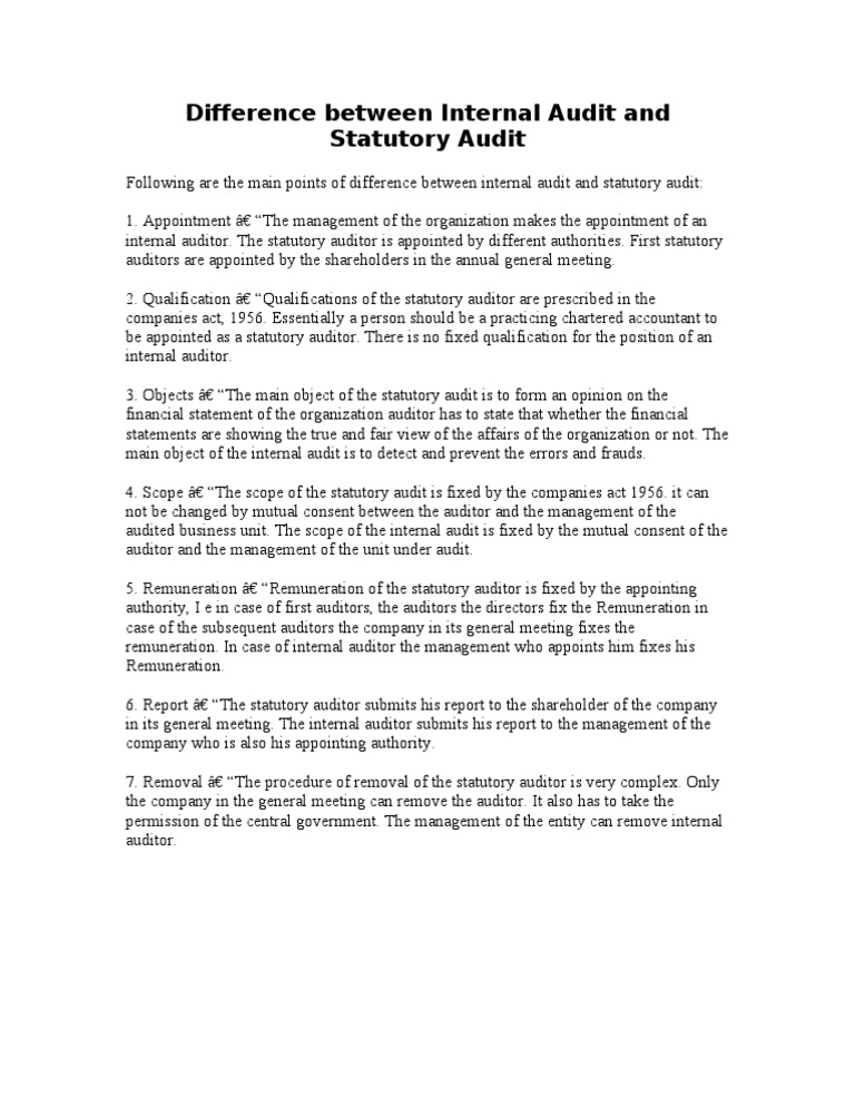 Difference Between Internal Audit and Statutory Audit