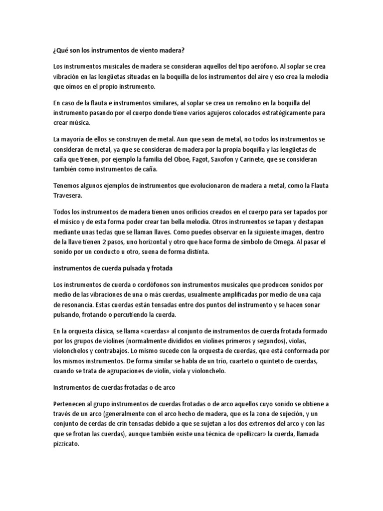 Instrumentos de Viento Madera: Definición y Ejemplos | PDF