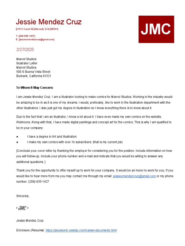 Cover Letter For Jessie Mendez Cruz Pdf