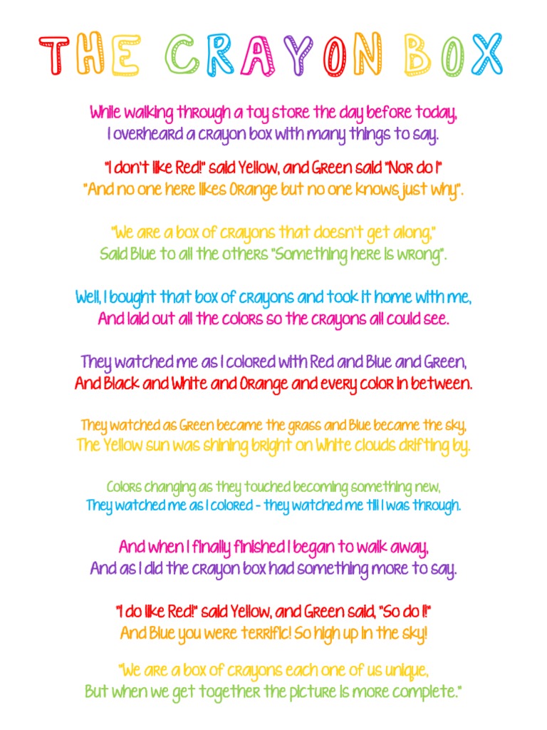 The Crayon Box: A Poem of Unity | PDF