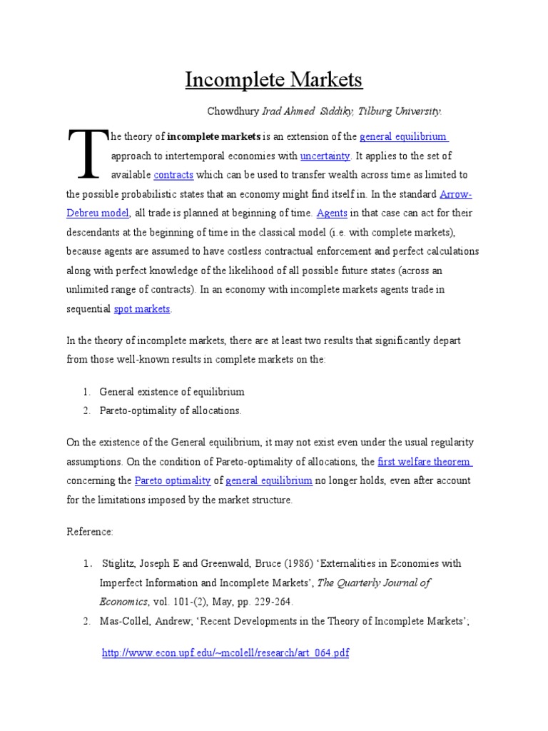 Incomplete Markets | PDF