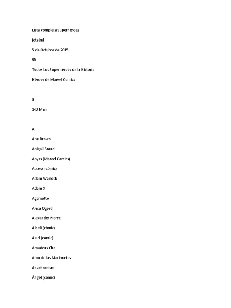 Lista Completa de Superhéroes Marvel | PDF