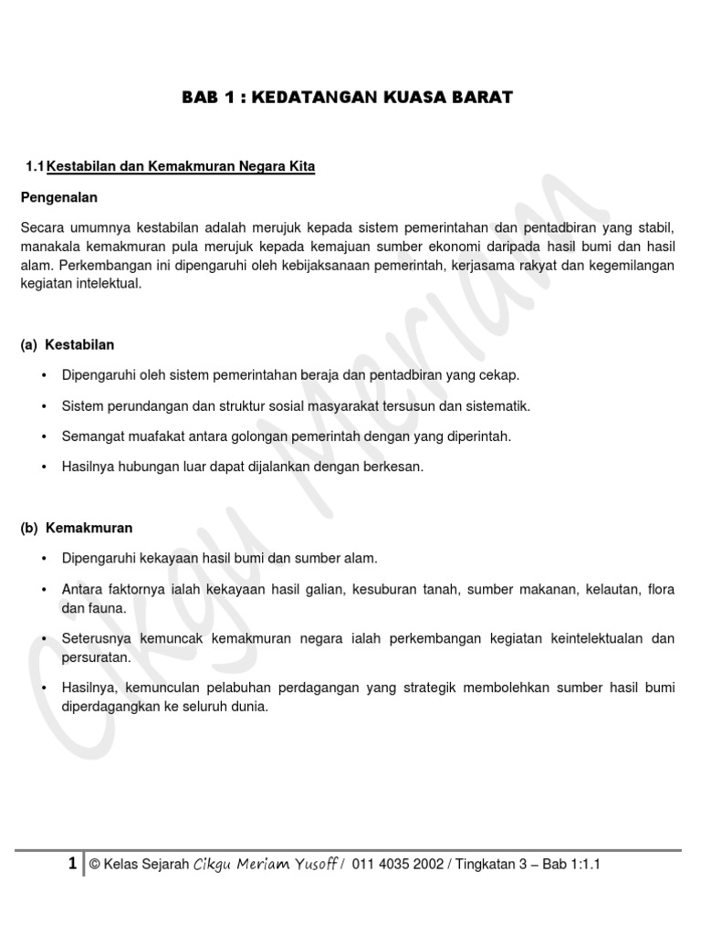 Bab 1 - Kestabilan Dan Kemakmuran Negara Kita  PDF