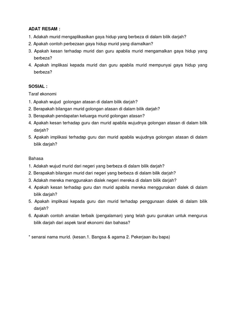 Soalan Temubual Budaya Pdf